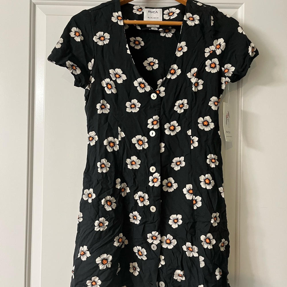 RVCA Black Daisy Print Mini Dress